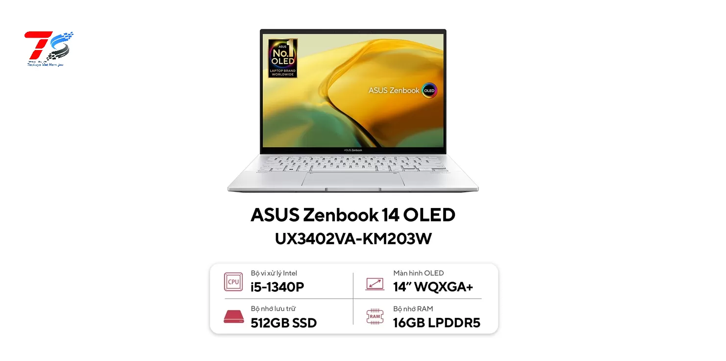 Laptop Asus Zenbook 14 OLED UX3402VA-KM203W (Core I5-1340P | 16GB | 512GB | 14 inch OLED WQXGA+ | W11H | Bạc)